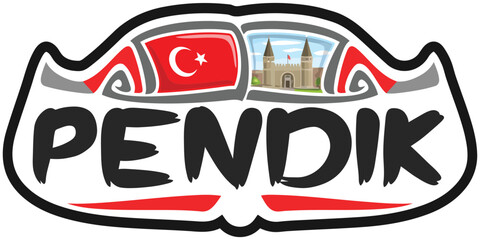 Pendik Turkey Flag Travel Souvenir Sticker Skyline Landmark Logo Badge Stamp Seal Emblem EPS