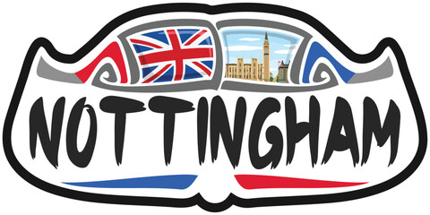 Nottingham UK United Kingdom Flag Travel Souvenir Skyline Landmark Logo Badge Stamp Seal Emblem