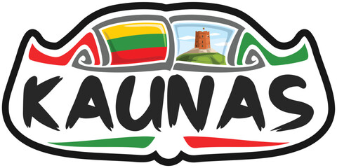 Kaunas Lithuania Flag Travel Souvenir Sticker Skyline Landmark Logo Badge Stamp Seal Emblem EPS