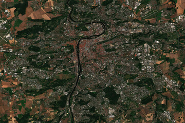 High resolution satellite image of Prague, the capital and largest city in the Czech Republic- contains modified Copernicus Sentinel Data (2022)