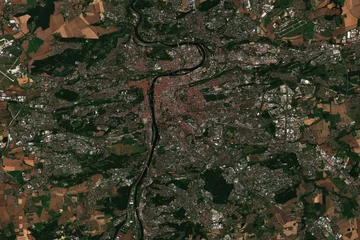Poster High resolution satellite image of Prague, the capital and largest city in the Czech Republic- contains modified Copernicus Sentinel Data (2022) © lavizzara