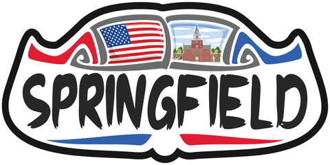 Springfield USA United States Flag Travel Souvenir Skyline Landmark Logo Badge Stamp Seal Emblem