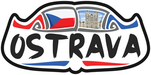 Ostrava Czechia Flag Travel Souvenir Sticker Skyline Landmark Logo Badge Stamp Seal Emblem EPS