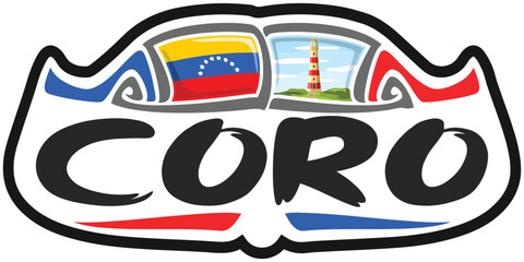 Coro Venezuela Flag Travel Souvenir Sticker Skyline Landmark Logo Badge Stamp Seal Emblem EPS