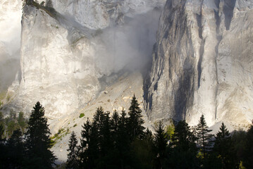 Beautiful rock formation at gorge of Anterior Rhine Valley at Versam, Canton Graubünden, on a...