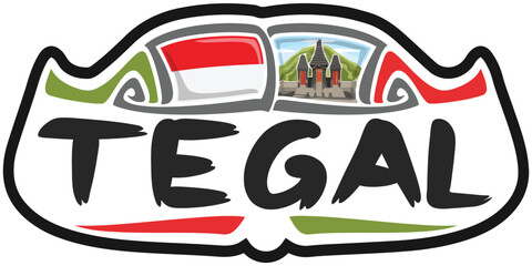 Tegal Indonesia Flag Travel Souvenir Sticker Skyline Landmark Logo Badge Stamp Seal Emblem EPS