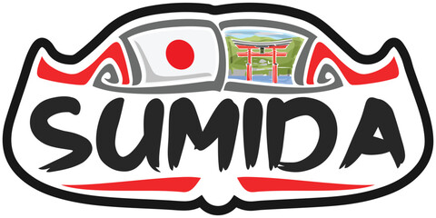 Sumida Japan Flag Travel Souvenir Sticker Skyline Landmark Logo Badge Stamp Seal Emblem EPS