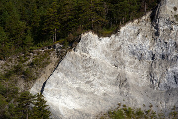 Beautiful rock formation at gorge of Anterior Rhine Valley at Versam, Canton Graubünden, on a...