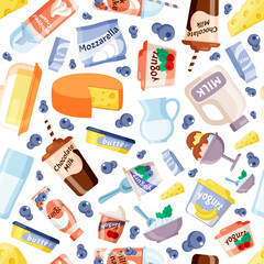 dairy pattern. milk yoghurt cheese ice cream. Vector seamless background with dairy products