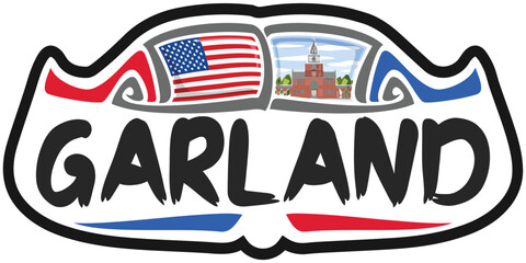 Garland USA United States Flag Travel Souvenir Sticker Skyline Landmark Logo Badge Stamp Seal Emblem Coat of Arms Vector Illustration SVG EPS