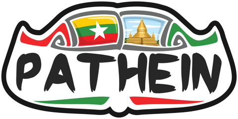 Pathein Myanmar Flag Travel Souvenir Sticker Skyline Landmark Logo Badge Stamp Seal Emblem Coat of Arms Vector Illustration SVG EPS