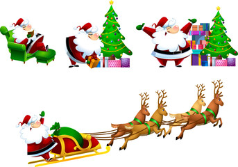 Santa Claus Cartoon Character.  Vector Hand Drawn Collection Set Isolated On Transparent Background