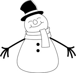 Outlined Happy Snowman Cartoon Character With Open Arms For Hugging. Vector Hand Drawn Illustration Isolated On Transparent Background
