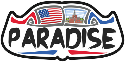 Fototapeta premium Paradise USA United States Flag Travel Souvenir Sticker Skyline Landmark Logo Badge Stamp Seal Emblem Coat of Arms Vector Illustration SVG EPS