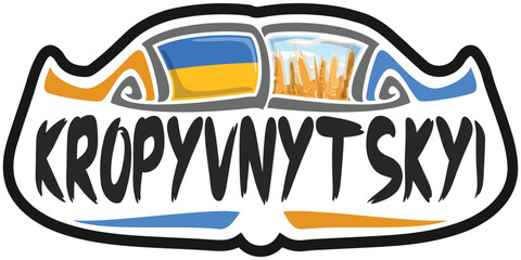 Kropyvnytskyi Ukraine Flag Travel Souvenir Sticker Skyline Landmark Logo Badge Stamp Seal Emblem Coat of Arms Vector Illustration SVG EPS