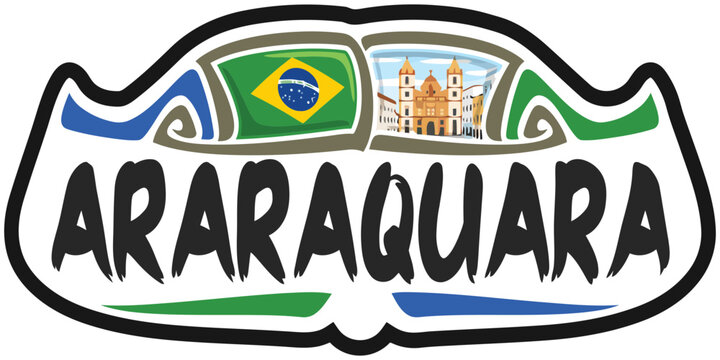 Araraquara Brazil Flag Travel Souvenir Sticker Skyline Landmark Logo Badge Stamp Seal Emblem Coat of Arms Vector Illustration SVG EPS