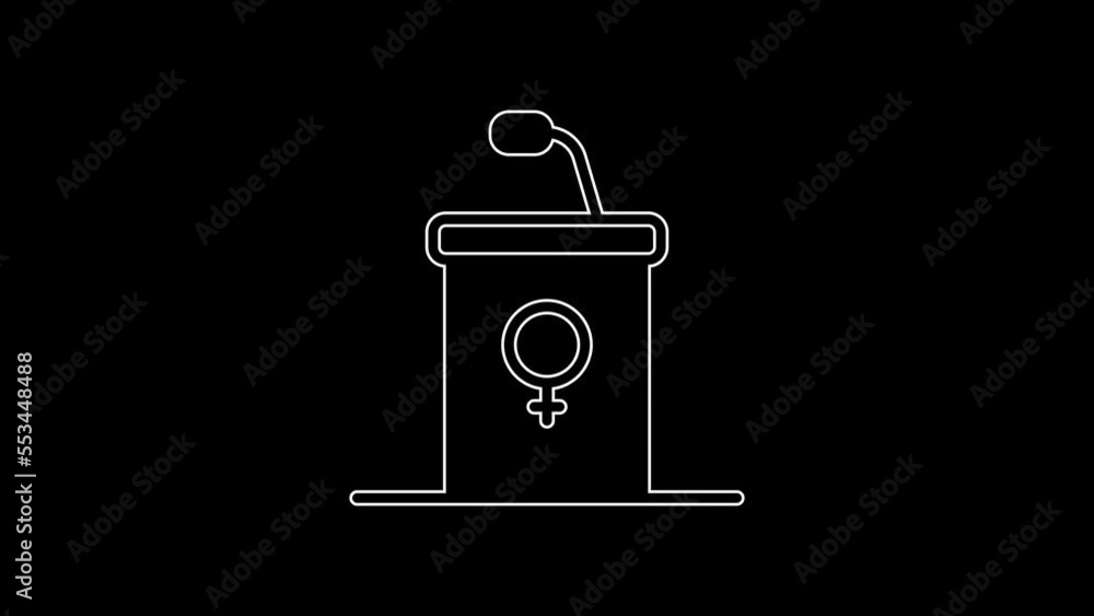 Wall mural white line stage stand or debate podium rostrum icon isolated on black background. conference speech