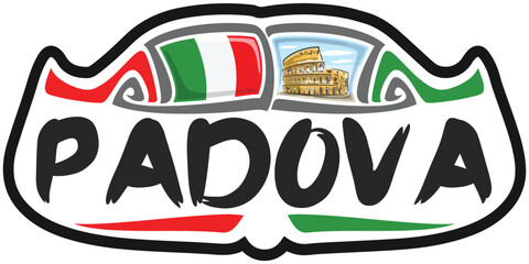 Padova Italy Flag Travel Souvenir Sticker Skyline Landmark Logo Badge Stamp Seal Emblem Coat of Arms Vector Illustration SVG EPS - obrazy, fototapety, plakaty