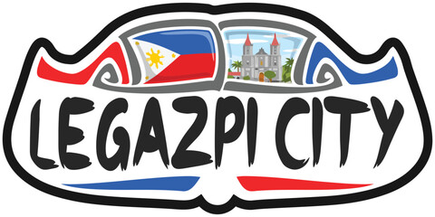 Legazpi City Philippines Flag Travel Souvenir Sticker Skyline Landmark Logo Badge Stamp Seal Emblem Coat of Arms Vector Illustration SVG EPS