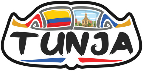 Tunja Colombia Flag Travel Souvenir Sticker Skyline Landmark Logo Badge Stamp Seal Emblem Coat of Arms Vector Illustration SVG EPS