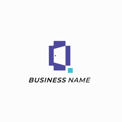 logo design pixel door and letter Q