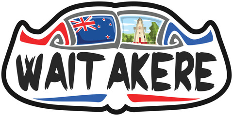 Waitakere New Zealand Flag Travel Souvenir Sticker Skyline Landmark Logo Badge Stamp Seal Emblem Coat of Arms Vector Illustration SVG EPS