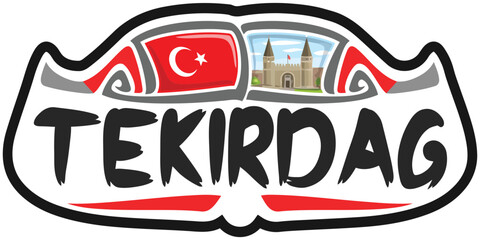 Tekirdag Turkey Flag Travel Souvenir Sticker Skyline Landmark Logo Badge Stamp Seal Emblem Coat of Arms Vector Illustration SVG EPS