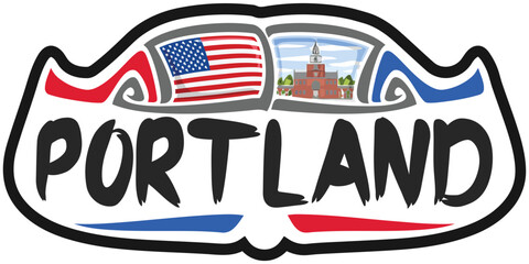 Portland USA United States Flag Travel Souvenir Sticker Skyline Landmark Logo Badge Stamp Seal Emblem Coat of Arms Vector Illustration SVG EPS
