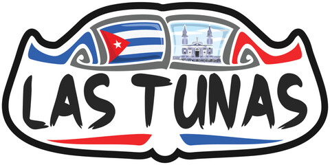Las Tunas Cuba Flag Travel Souvenir Sticker Skyline Landmark Logo Badge Stamp Seal Emblem Coat of Arms Vector Illustration SVG EPS