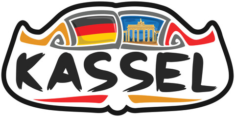 Kassel Germany Flag Travel Souvenir Sticker Skyline Landmark Logo Badge Stamp Seal Emblem Coat of Arms Vector Illustration SVG EPS