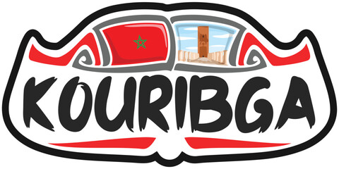 Kouribga Morocco Flag Travel Souvenir Sticker Skyline Landmark Logo Badge Stamp Seal Emblem Coat of Arms Vector Illustration SVG EPS
