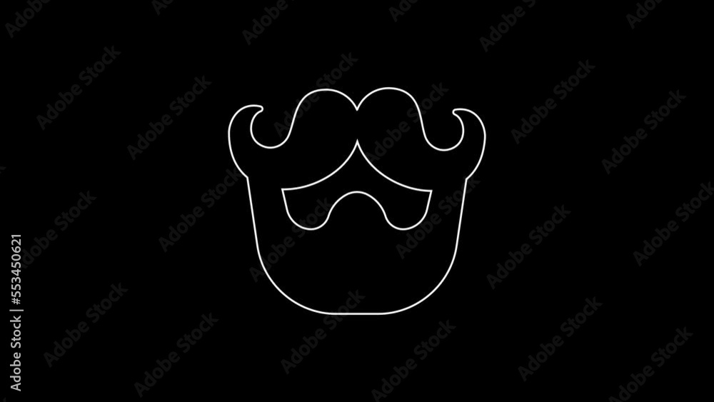 Canvas Prints White line Mustache and beard icon isolated on black background. Barbershop symbol. Facial hair style. 4K Video motion graphic animation