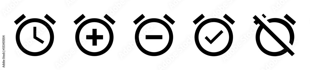 Poster clock or stopwatch icons set. activate or deactivate the alarm signal. vector icons set eps10