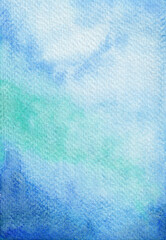 Watercolor blue and turquoise background. Pastel gradient texture. Beautiful watercolor wash. Hand drawn illustration, perfect for textures and backgrounds.