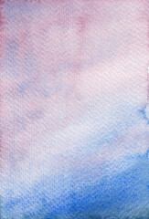 Watercolor blue and pink background. Pastel gradient texture. Beautiful watercolor wash. Hand drawn illustration, perfect for textures and backgrounds.