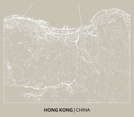 Hong Kong (China) street map outline for poster, paper cutting.