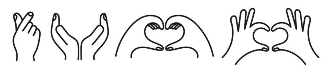 Heart shapes with hand gestures. Valentine day and expressions of love with two hands. Love message with hand gestures.