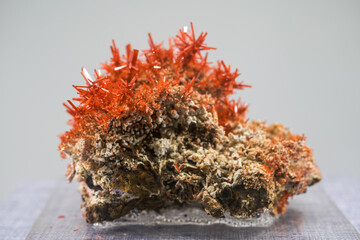 Closeup of naturally occurring rare red crystalline ore