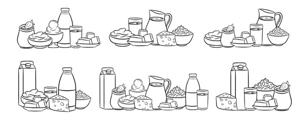 Line art dairy healthy product set