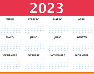 Calendario 2023 en español con festivos nacionales - obrazy, fototapety, plakaty