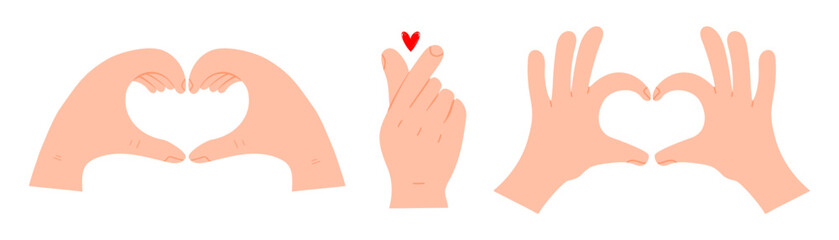 Heart shapes with hand gestures. Valentine day and expressions of love with two hands. Love message with hand gestures.