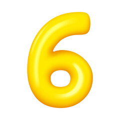 Number six numeral, sixth yellow glossy balloon. Vector 6th anniversary celebration symbol, numeral for advertising and promotion banner, greeting cards design element. 6 digit sign