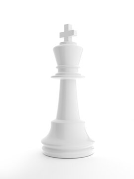 Chess King White On White Background - 3D Illustration Render