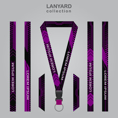 Black purple technology lanyard templates set. which is combined with a hexagon background