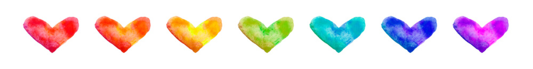 Watercolor colorful hearts set. Romance, Valentines day, Wedding elements. Heats clipart.