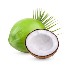 Coconut with leaves isolated on transparent background (.PNG)
