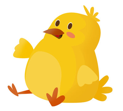 Cartoon happy chicken sitting isolated illustration
