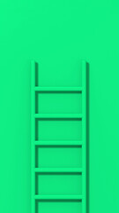 green staircase on green background. Staircase stands vertically near wall. Way to success concept. Vertical image. 3d image. 3D rendering.