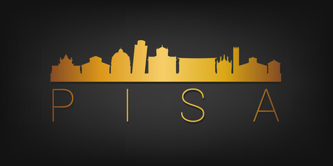 Naklejka premium Gold Skyline City Silhouette Vector. Golden Design Luxury Style Icon Symbols. Travel and Tourism Famous Buildings.