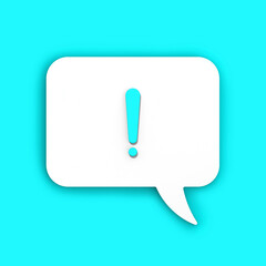 blue exclamation mark on a white message board. Alarm signal in the phone. Danger alert. Message on a blue background. Square image. 3D image. 3D rendering.